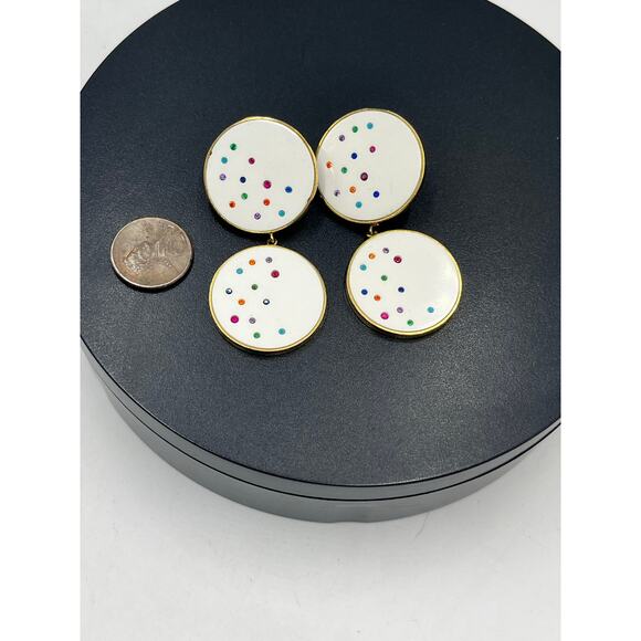 Joanna Laura Constantine Round Double Drop White Multicolored Confetti Earrings - Picture 5 of 10
